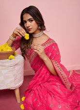 Pink georgette saree looking lovely